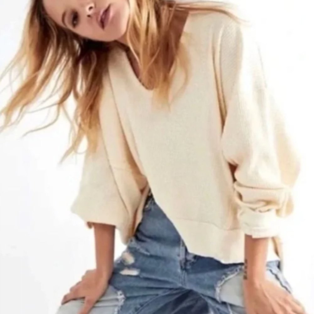 Free People Santa Clara Thermal  Alabaster Waffle Knit Top Small